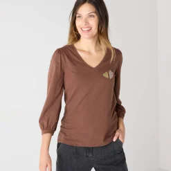 T-Shirt En Topje<Blancheporte T-shirt met V-hals, hartjesprint chocolade
