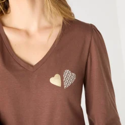 T-Shirt En Topje<Blancheporte T-shirt met V-hals, hartjesprint chocolade