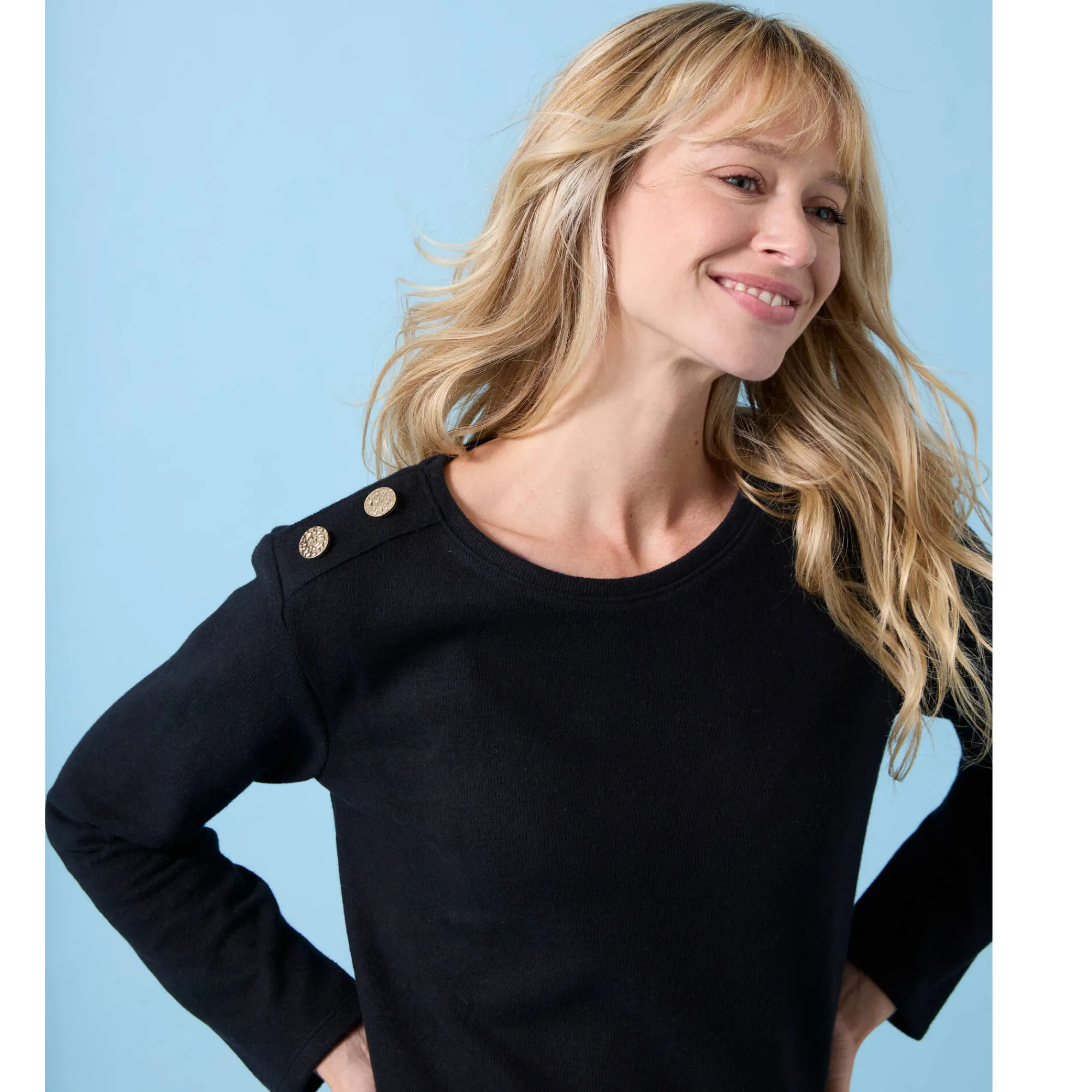 T-Shirt En Topje<Blancheporte T-shirt speciaal voor kleine lengtes effen, knoopdetails op de schouder, geribbelde stof zwart