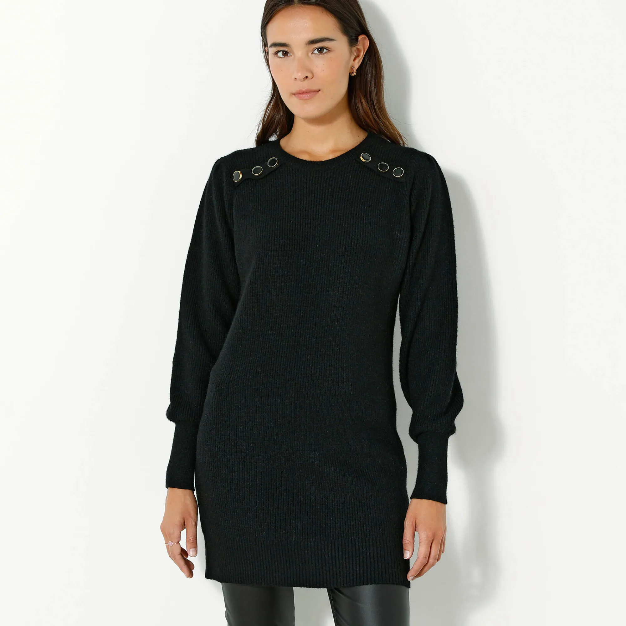 Trui En Vest<Blancheporte Tunektrui met fantasieknopen zwart