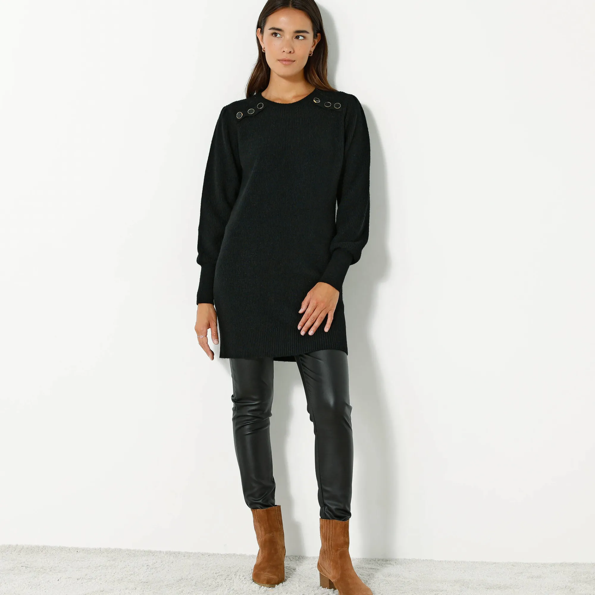 Trui En Vest<Blancheporte Tunektrui met fantasieknopen zwart
