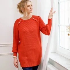 Trui En Vest<Blancheporte Tunektrui met fantasieknopen paprika