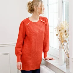 Trui En Vest<Blancheporte Tunektrui met fantasieknopen paprika
