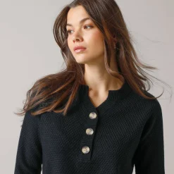 Trui En Vest<Blancheporte Tunic sweater with Tunisian collar, fancy knit zwart