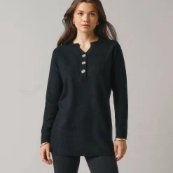 Trui En Vest<Blancheporte Tunic sweater with Tunisian collar, fancy knit zwart