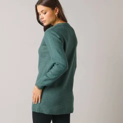 Trui En Vest<Blancheporte Tunic sweater with Tunisian collar, fancy knit donkergroen