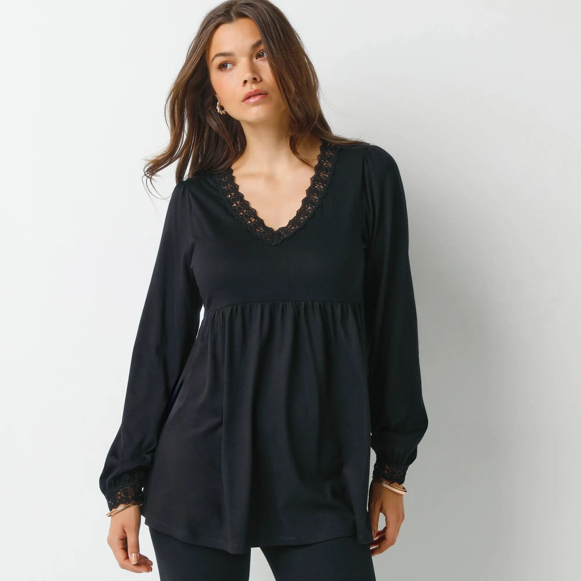 Feestoutfits Dames|T-Shirt En Topje<Blancheporte Tuniek met details in macramé zwart