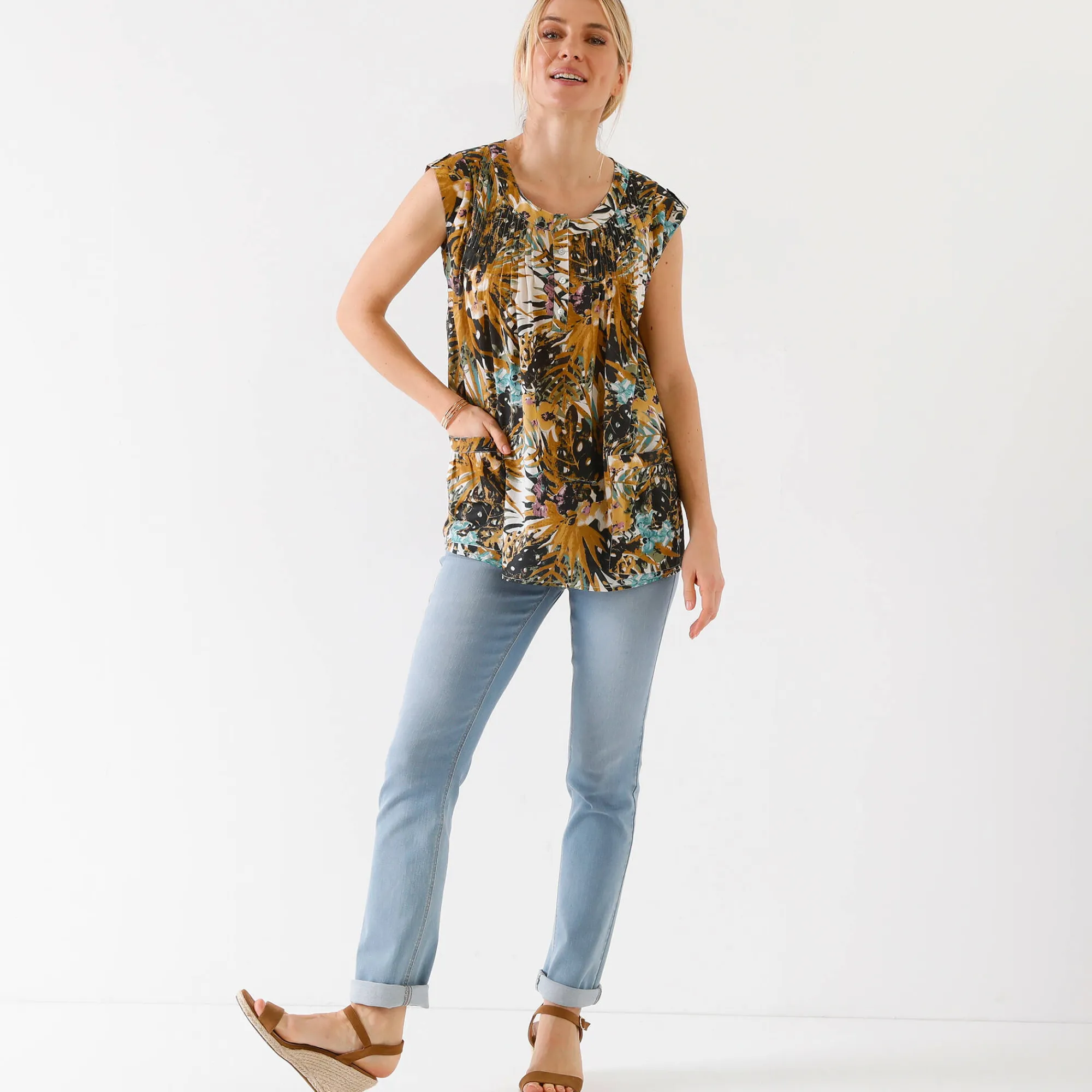 Bloes En Tuniek<Blancheporte Tuniek met exotische print honing