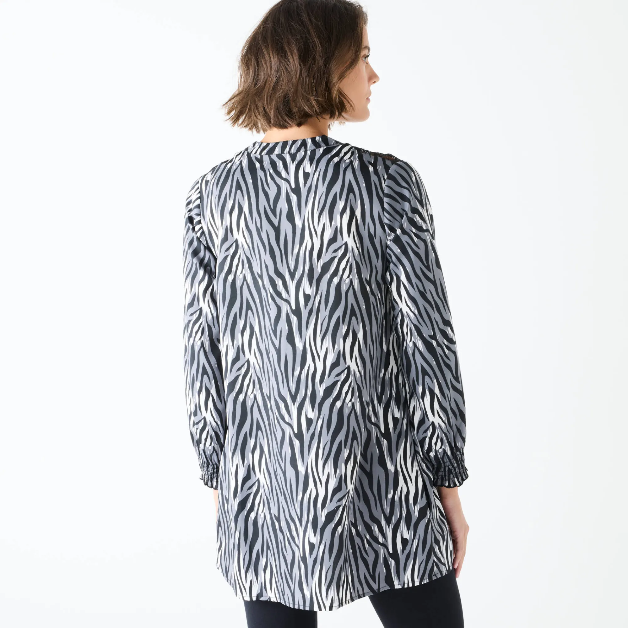 Bloes En Tuniek<Blancheporte Tuniek met kant en lange mouwen, zebraprint zwart / grijs