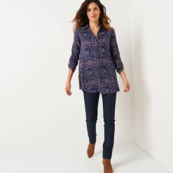 Bloes En Tuniek<Blancheporte Tuniek met kasjmierprint en hemdkraag blauw / violine