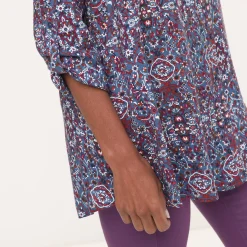 Bloes En Tuniek<Blancheporte Tuniek met kasjmierprint en hemdkraag jeansblauw