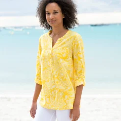 Bloes En Tuniek<Blancheporte Tuniek met kasjmierprint en oprolbare mouwen geel / wit