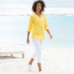 Bloes En Tuniek<Blancheporte Tuniek met kasjmierprint en oprolbare mouwen geel / wit