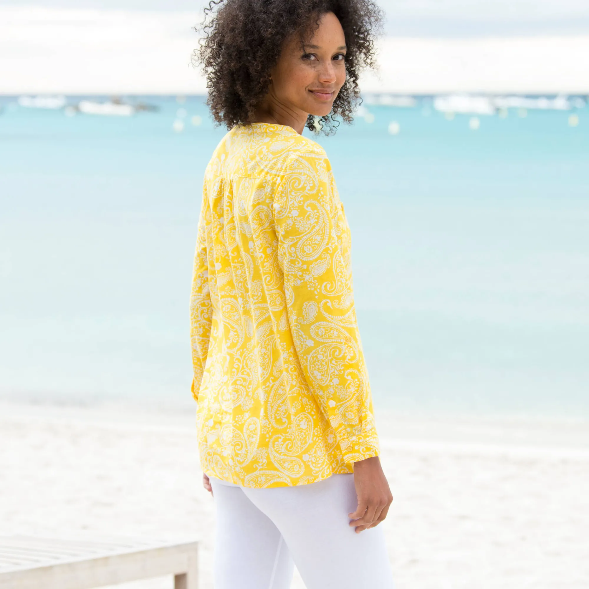 Bloes En Tuniek<Blancheporte Tuniek met kasjmierprint en oprolbare mouwen geel / wit