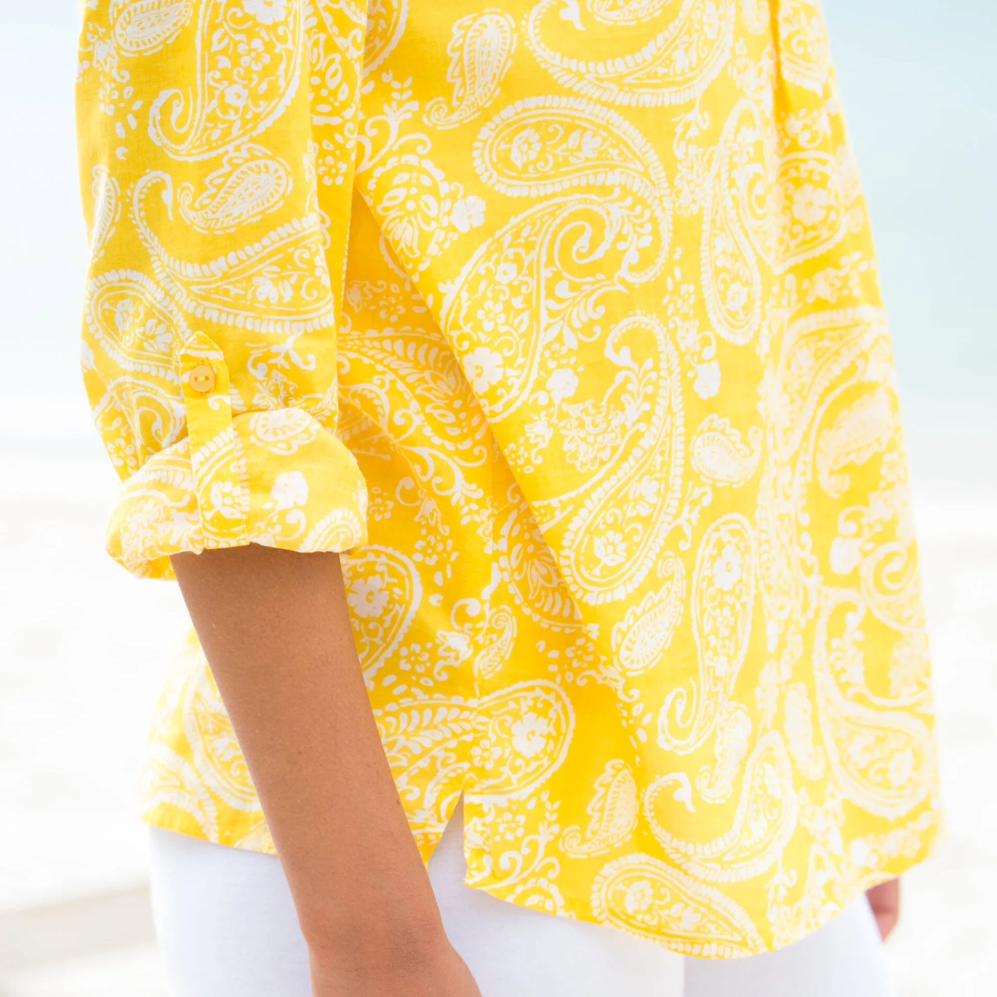 Bloes En Tuniek<Blancheporte Tuniek met kasjmierprint en oprolbare mouwen geel / wit