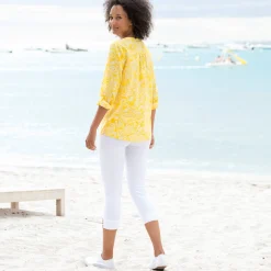 Bloes En Tuniek<Blancheporte Tuniek met kasjmierprint en oprolbare mouwen geel / wit
