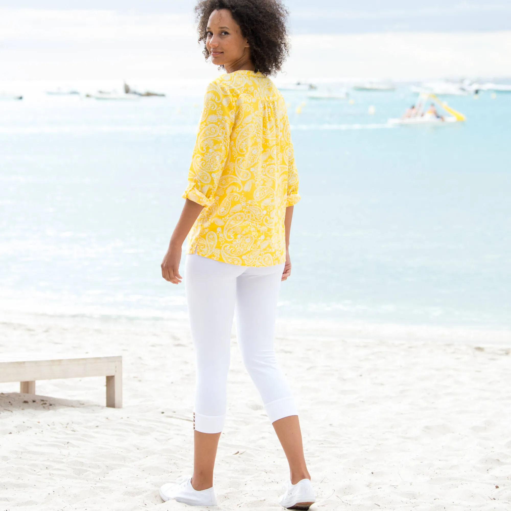 Bloes En Tuniek<Blancheporte Tuniek met kasjmierprint en oprolbare mouwen geel / wit