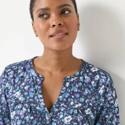 T-Shirt En Topje|Bloes En Tuniek<Blancheporte Tuniek met knoopkraag en dierenhuidprint marine / ecru