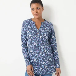 T-Shirt En Topje|Bloes En Tuniek<Blancheporte Tuniek met knoopkraag en dierenhuidprint marine / ecru