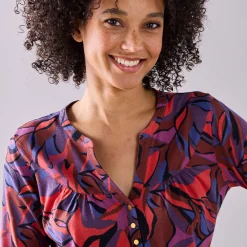 T-Shirt En Topje|Bloes En Tuniek<Blancheporte Tuniek met knoopkraag en bloemenprint rood / paars