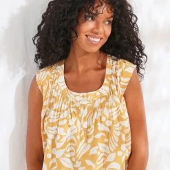 Bloes En Tuniek<Blancheporte Tuniek met knoopsluiting, bedrukt saffraangeel