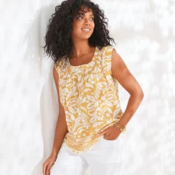 Bloes En Tuniek<Blancheporte Tuniek met knoopsluiting, bedrukt saffraangeel