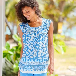Bloes En Tuniek<Blancheporte Tuniek met knoopsluiting, bedrukt blauw