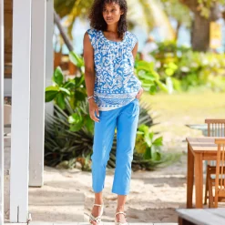 Bloes En Tuniek<Blancheporte Tuniek met knoopsluiting, bedrukt blauw