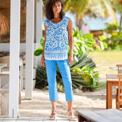 Bloes En Tuniek<Blancheporte Tuniek met knoopsluiting, bedrukt blauw