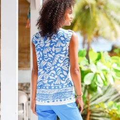 Bloes En Tuniek<Blancheporte Tuniek met knoopsluiting, bedrukt blauw