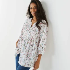 Bloes En Tuniek<Blancheporte Tuniek met knopen, plooitjes en bloemenprint wit
