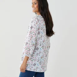 Bloes En Tuniek<Blancheporte Tuniek met knopen, plooitjes en bloemenprint wit
