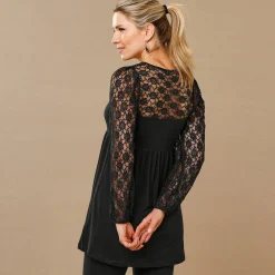 Feestoutfits Dames|T-Shirt En Topje<Blancheporte Tuniek met lange mouwen en kant zwart