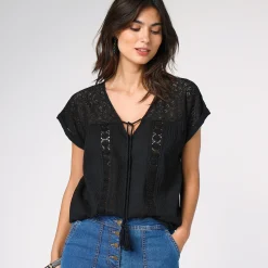 Bloes En Tuniek<Blancheporte Tuniek met macramé, in katoencrêpe zwart