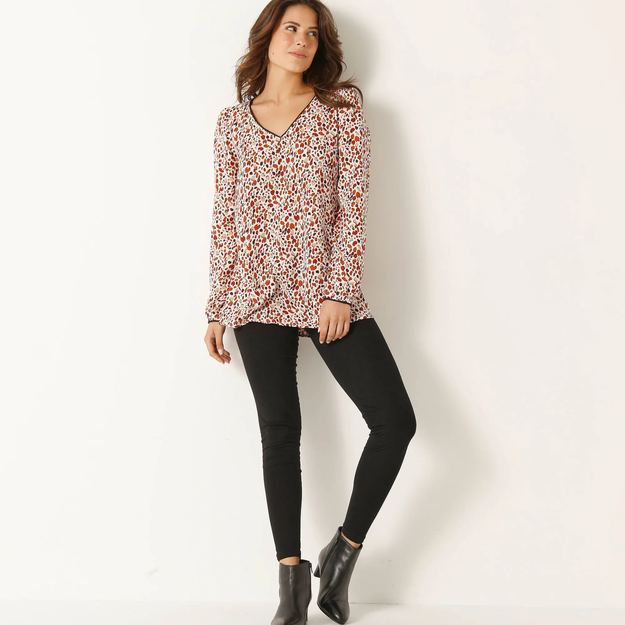 Bloes En Tuniek<Blancheporte Tuniek met minimalistische print, crêpe ecru / steenrood
