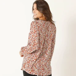 Bloes En Tuniek<Blancheporte Tuniek met minimalistische print, crêpe ecru / steenrood