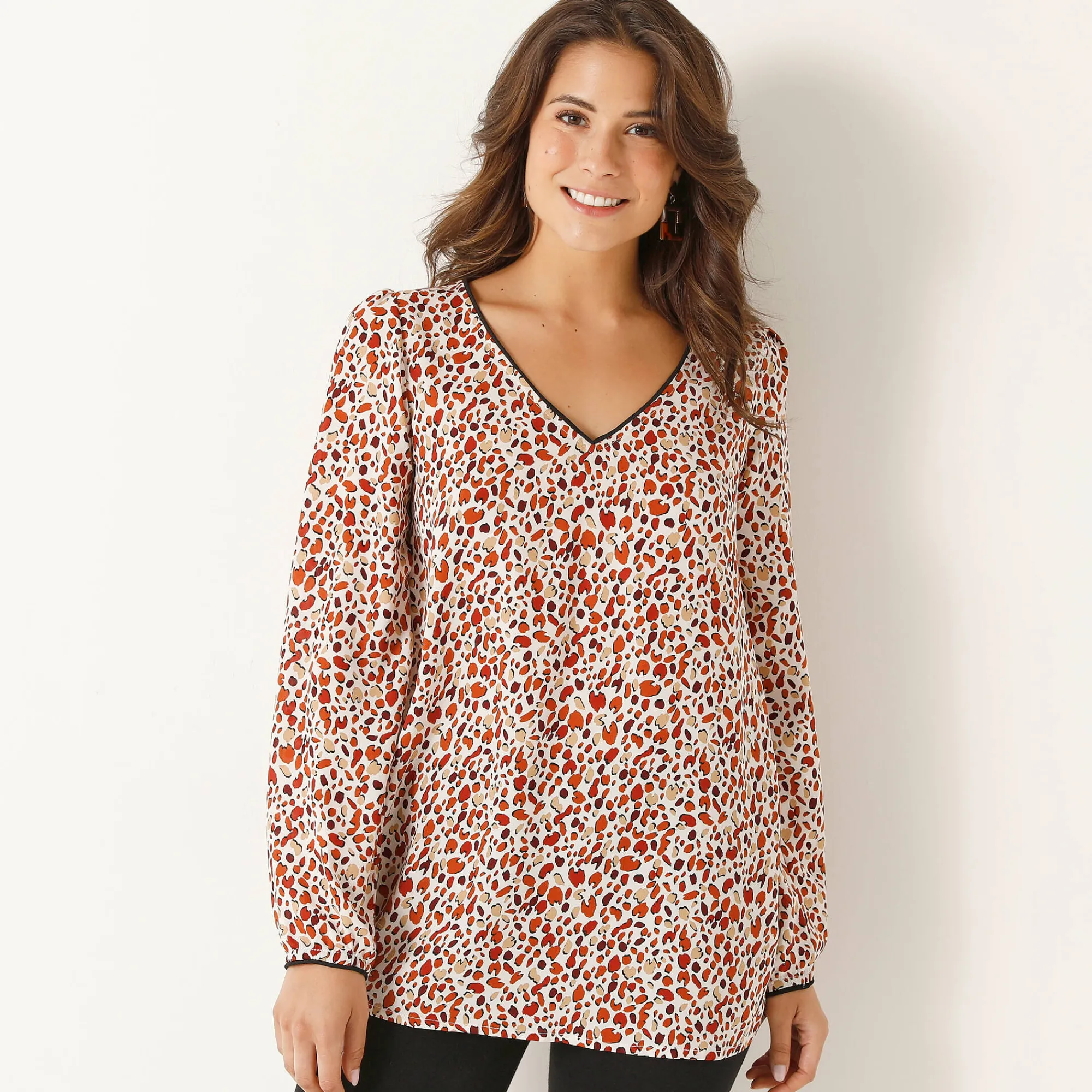 Bloes En Tuniek<Blancheporte Tuniek met minimalistische print, crêpe ecru / steenrood
