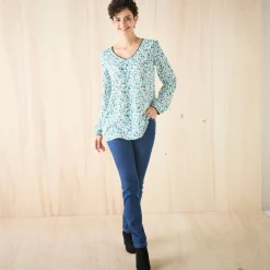 Bloes En Tuniek<Blancheporte Tuniek met minimalistische print, crêpe ecru / groen