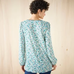 Bloes En Tuniek<Blancheporte Tuniek met minimalistische print, crêpe ecru / groen