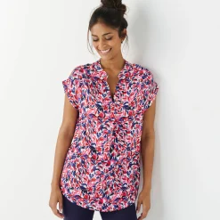 Bloes En Tuniek<Blancheporte Tuniek met mouwomslagen, veelkleurige print ecru / rood