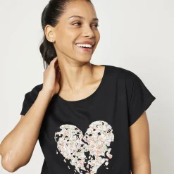 T-Shirt En Topje|Bloes En Tuniek<Blancheporte Tuniek met ronde hals en geplaatste print zwart