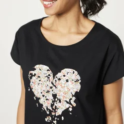 T-Shirt En Topje|Bloes En Tuniek<Blancheporte Tuniek met ronde hals en geplaatste print zwart