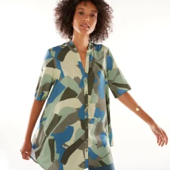 Bloes En Tuniek<Blancheporte Tuniek met Tunesische hals en knoopsluiting, grafische print bronskleur