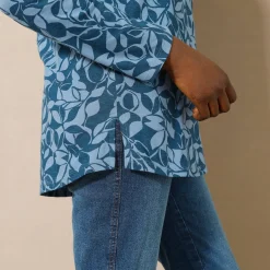 T-Shirt En Topje|Bloes En Tuniek<Blancheporte Tuniek met Tunesische hals en lange mouwen, bedrukt grijsblauw