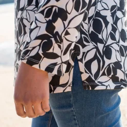 T-Shirt En Topje|Bloes En Tuniek<Blancheporte Tuniek met Tunesische hals en lange mouwen, bedrukt beige / zwart