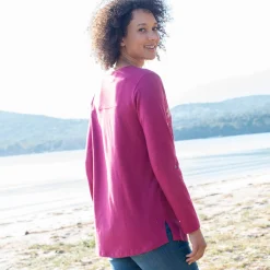T-Shirt En Topje|Bloes En Tuniek<Blancheporte Tuniek met Tunesische hals en lange mouwen, geplaatste print pruim