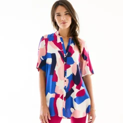 Bloes En Tuniek<Blancheporte Tuniek met Tunesische hals en knoopsluiting, grafische print violine / marine