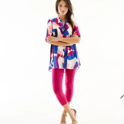 Bloes En Tuniek<Blancheporte Tuniek met Tunesische hals en knoopsluiting, grafische print violine / marine