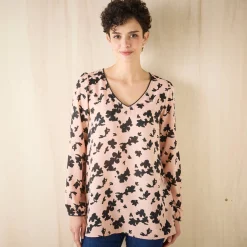 Bloes En Tuniek<Blancheporte Tuniek met tweekleurige print, crêpe roze / zwart