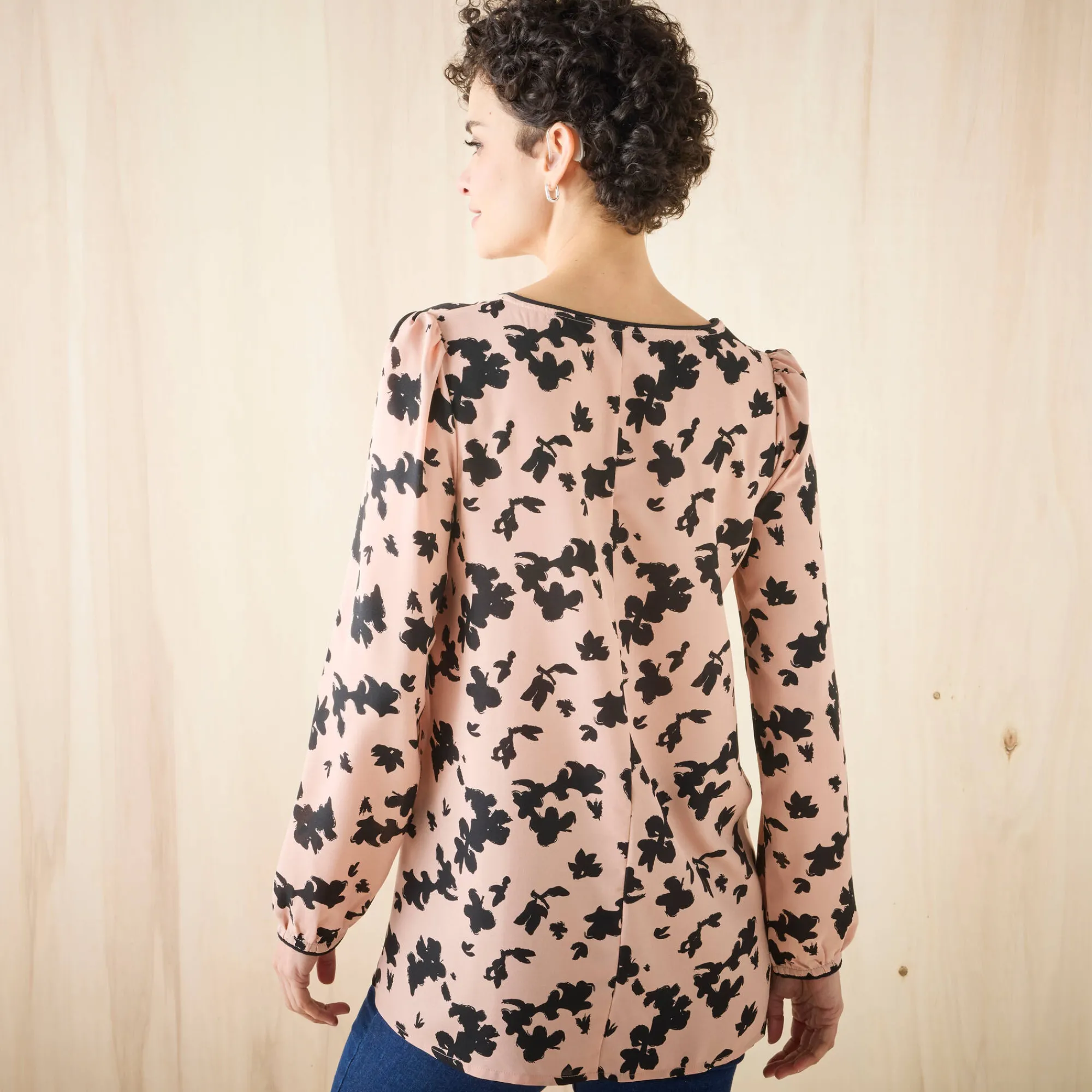 Bloes En Tuniek<Blancheporte Tuniek met tweekleurige print, crêpe roze / zwart